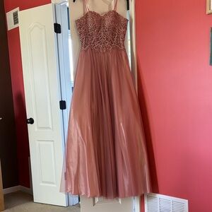 Elegant Pink Beaded Strapless Gown for Prom or Homecoming
